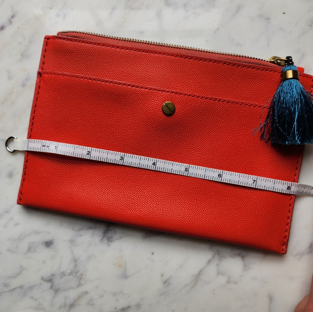 JCrew Italian Leather Pouch With Tassel- Coral - Picture 6 of 7